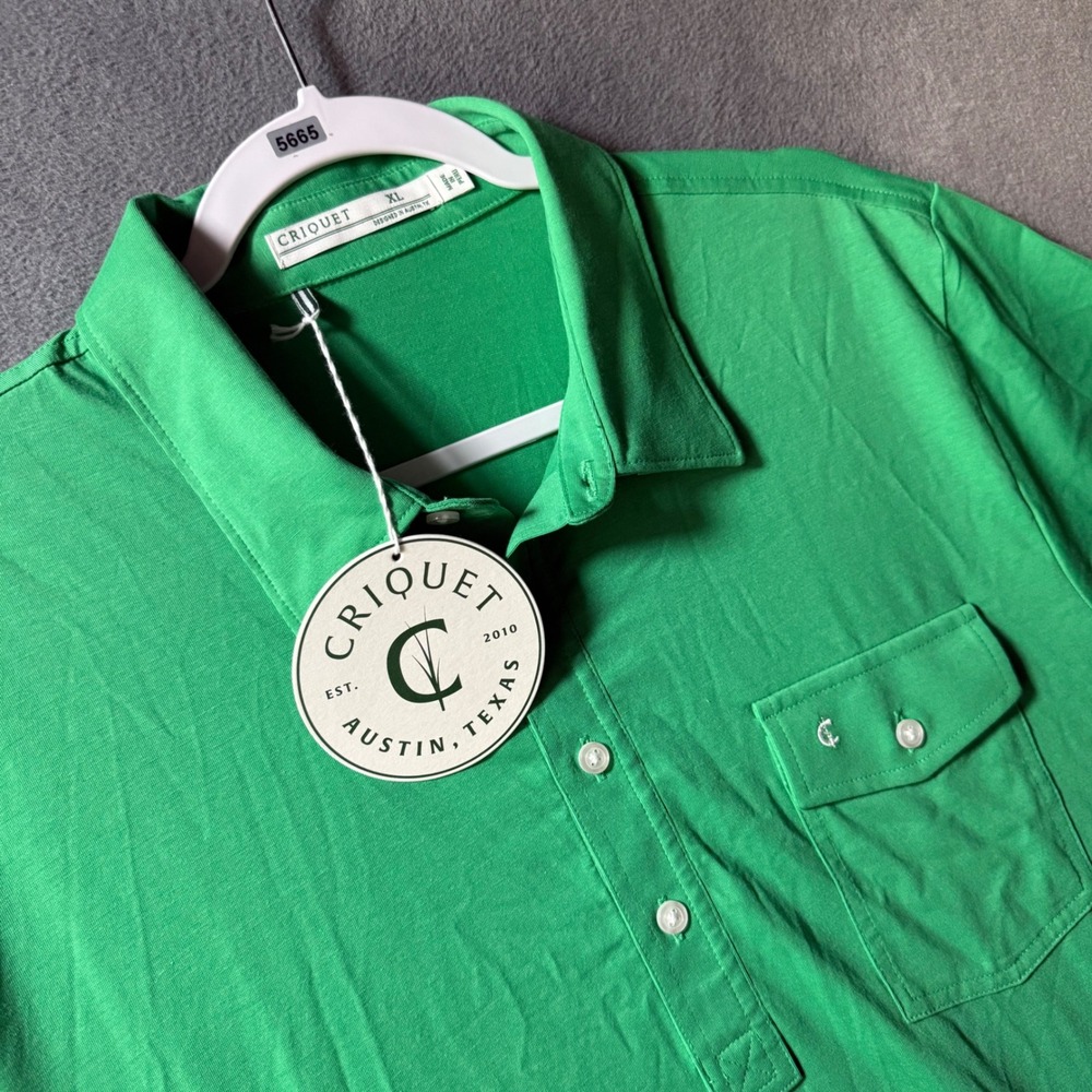 Criquet Mens Players Polo Shirt XL Green Pima Cotton Blend Short Sleeve New